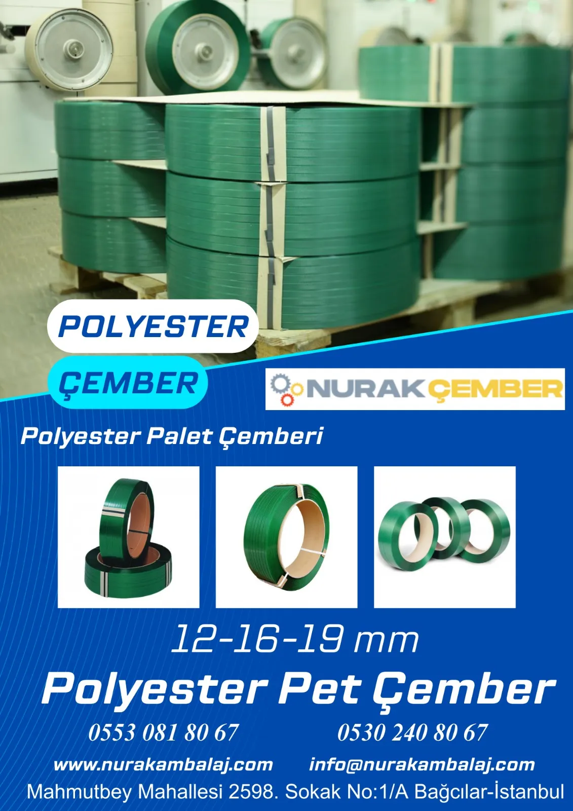 16mm 070mm 1300 mt Plastik Pet Çember